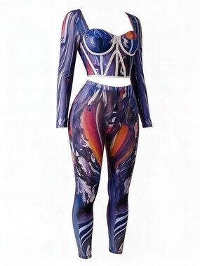 Two Piece Top and Legging Set (slightly sheer) Size M